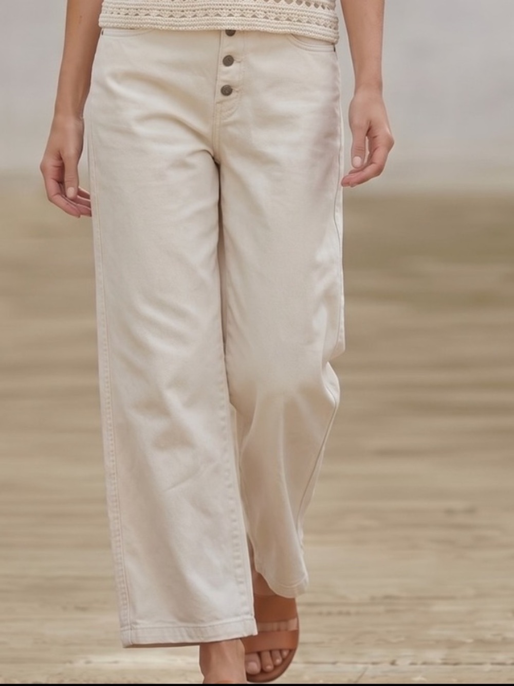 Levi’s Mile High Cropped Wide Leg Cream Jeans Size 31 High Rise Button Fly